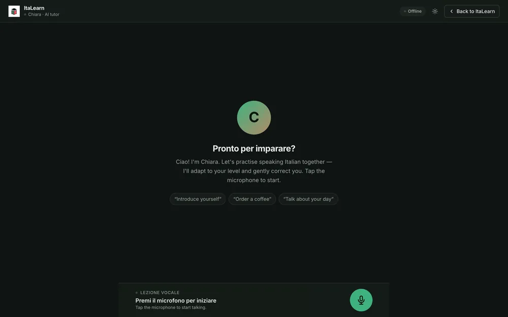 Chiara, the ItaLearn voice tutor, ready to start a conversation